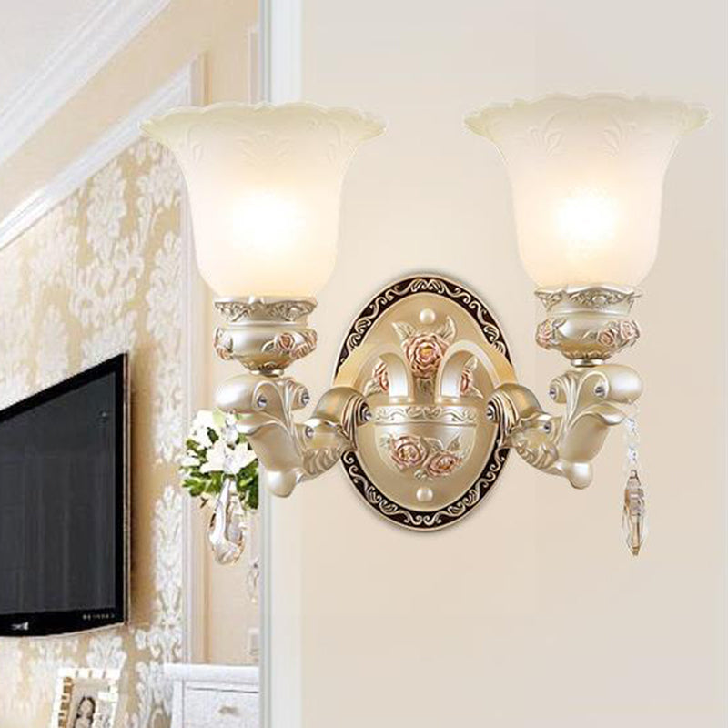 Skørter | Flower Living Room Wall Light Vintage Opal Glass 1/2 Lights Beige Wall Light