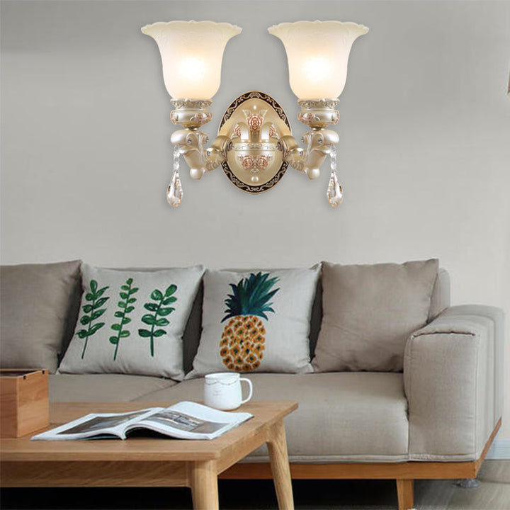 Skørter | Flower Living Room Wall Light Vintage Opal Glass 1/2 Lights Beige Wall Light