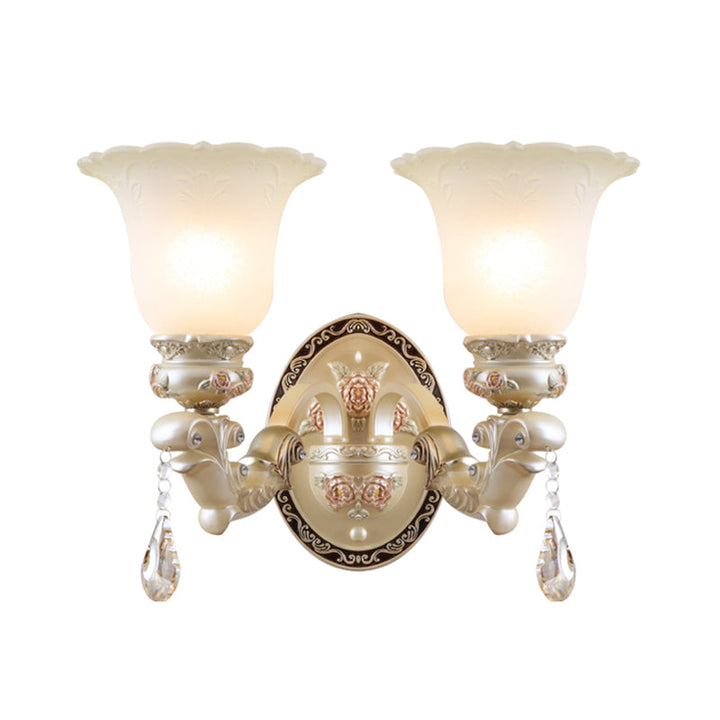 Skørter | Flower Living Room Wall Light Vintage Opal Glass 1/2 Lights Beige Wall Light