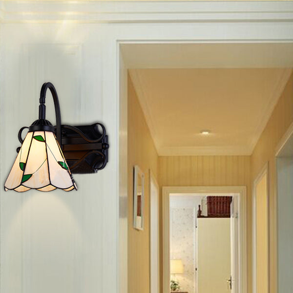 Lisslune | Tiffany Wall Mount Fixture Woven Glass 1 Light Colorful Wall Lamp in Beige/Blue/Blue-White/White for Dining Room