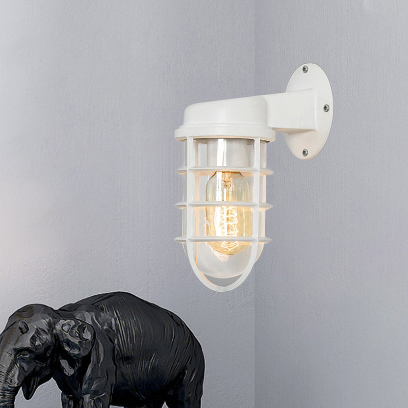 Skørter | Clear Glass Black/White/Rust Wall Lamp Cylinder 1-Light Traditional Wall Light Fixture for Porch with Cage