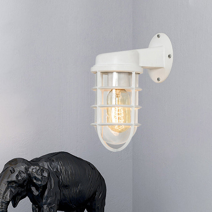 Skørter | Clear Glass Black/White/Rust Wall Lamp Cylinder 1-Light Traditional Wall Light Fixture for Porch with Cage