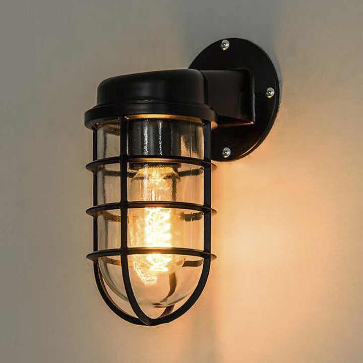 Skørter | Clear Glass Black/White/Rust Wall Lamp Cylinder 1-Light Traditional Wall Light Fixture for Porch with Cage