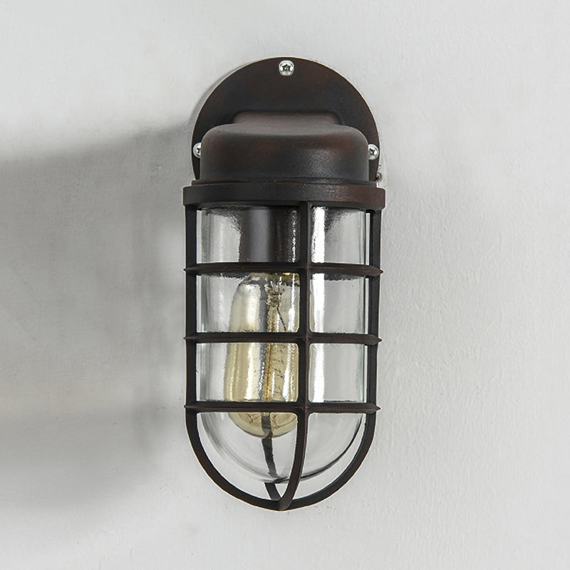 Skørter | Clear Glass Black/White/Rust Wall Lamp Cylinder 1-Light Traditional Wall Light Fixture for Porch with Cage