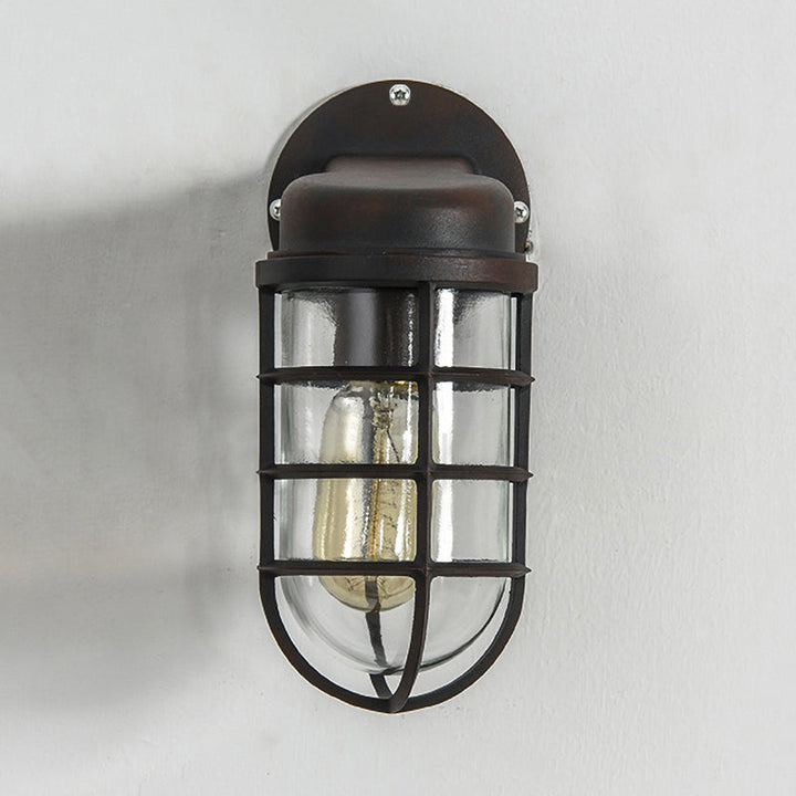 Skørter | Clear Glass Black/White/Rust Wall Lamp Cylinder 1-Light Traditional Wall Light Fixture for Porch with Cage