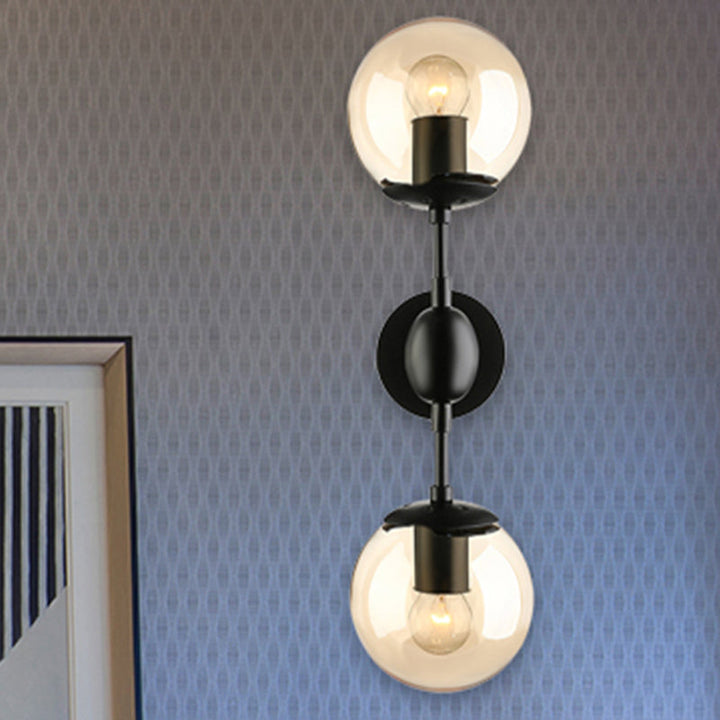 Lisslune | Black 2-Light Wall Light Industrial Amber Glass Globe Shade Lighting Fixture for Living Room
