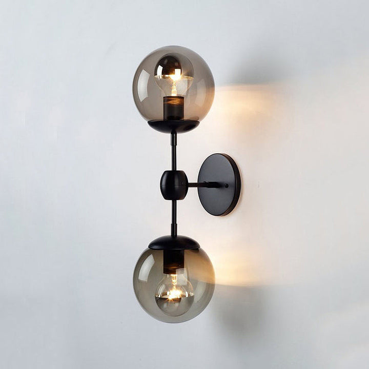 Lisslune | Black 2-Light Wall Light Industrial Amber Glass Globe Shade Lighting Fixture for Living Room