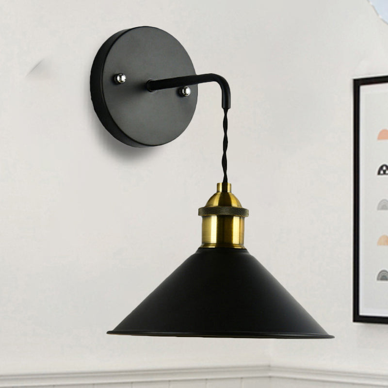 Skørter | 1 Head Wall Light with Conical Shade Metal Industrial Style Dining Table Wall Light in Black