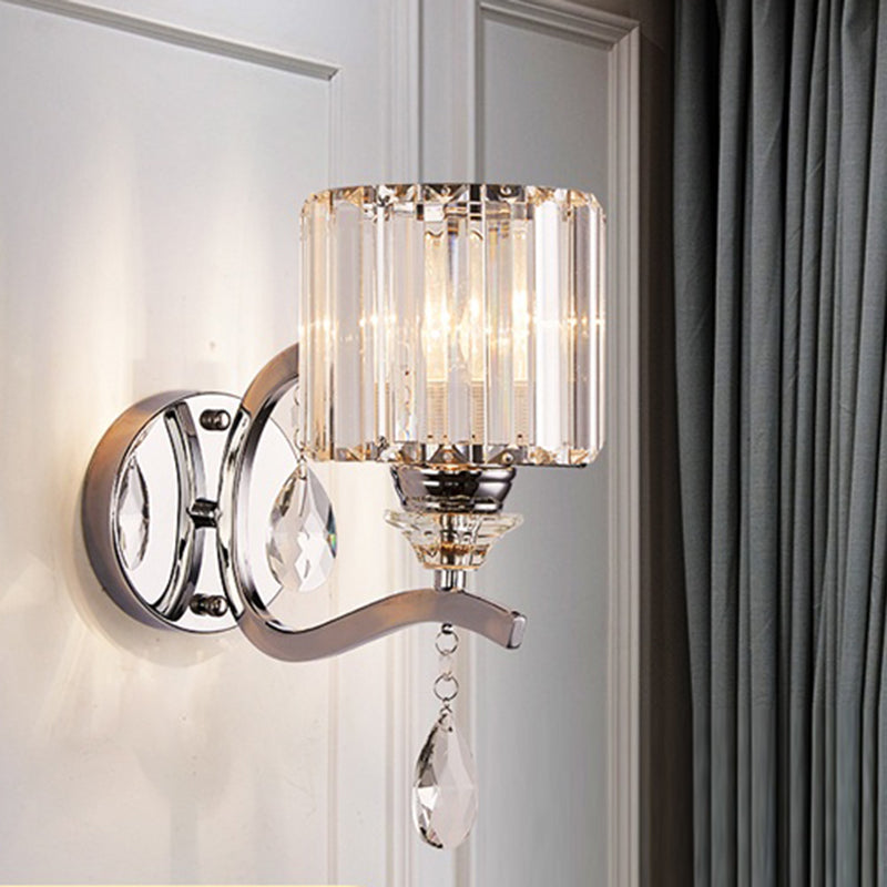 Skørter | Cylinder Wall Light Wall Lights Modern Crystal Block 1 Light Bedroom Wall Mounted Lamp in Chrome