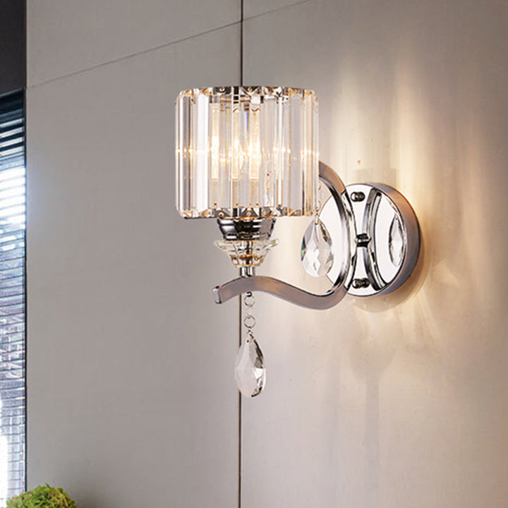 Skørter | Cylinder Wall Light Wall Lights Modern Crystal Block 1 Light Bedroom Wall Mounted Lamp in Chrome