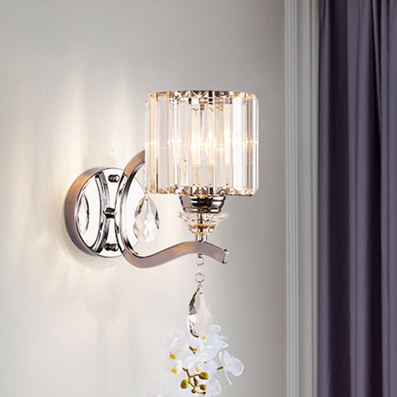 Skørter | Cylinder Wall Light Wall Lights Modern Crystal Block 1 Light Bedroom Wall Mounted Lamp in Chrome