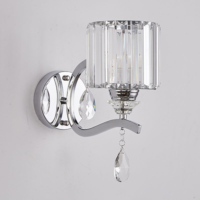 Skørter | Cylinder Wall Light Wall Lights Modern Crystal Block 1 Light Bedroom Wall Mounted Lamp in Chrome