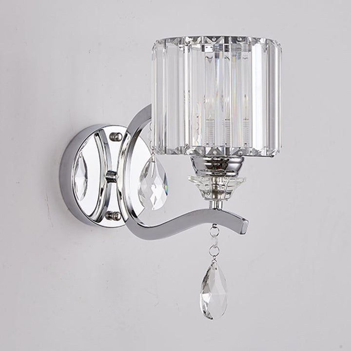 Skørter | Cylinder Wall Light Wall Lights Modern Crystal Block 1 Light Bedroom Wall Mounted Lamp in Chrome