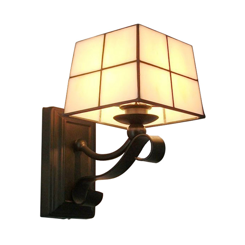 Lisslune | Pink/Blue/Beige Square Wall Lamp Tiffany Style Colored Glass 1 Light Wall Mount Fixture for Bedroom