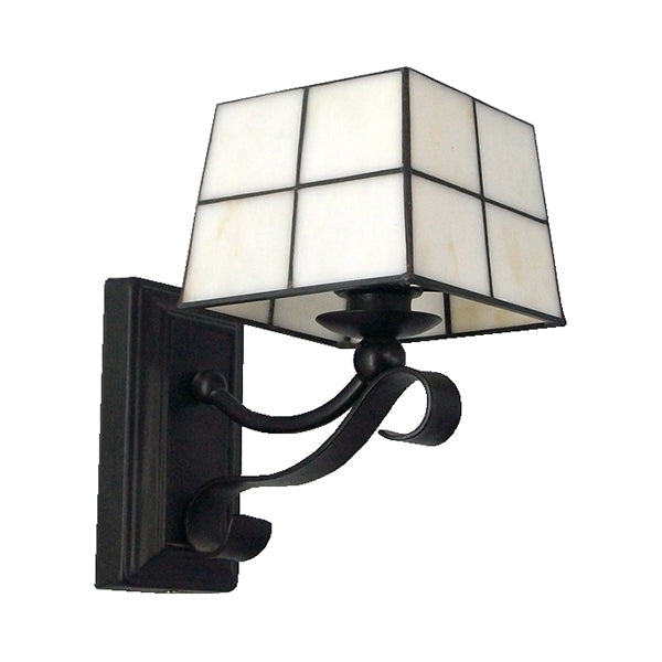 Lisslune | Pink/Blue/Beige Square Wall Lamp Tiffany Style Colored Glass 1 Light Wall Mount Fixture for Bedroom