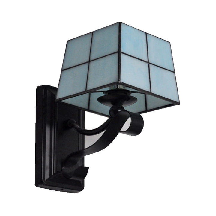 Lisslune | Pink/Blue/Beige Square Wall Lamp Tiffany Style Colored Glass 1 Light Wall Mount Fixture for Bedroom