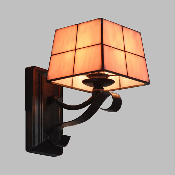 Lisslune | Pink/Blue/Beige Square Wall Lamp Tiffany Style Colored Glass 1 Light Wall Mount Fixture for Bedroom