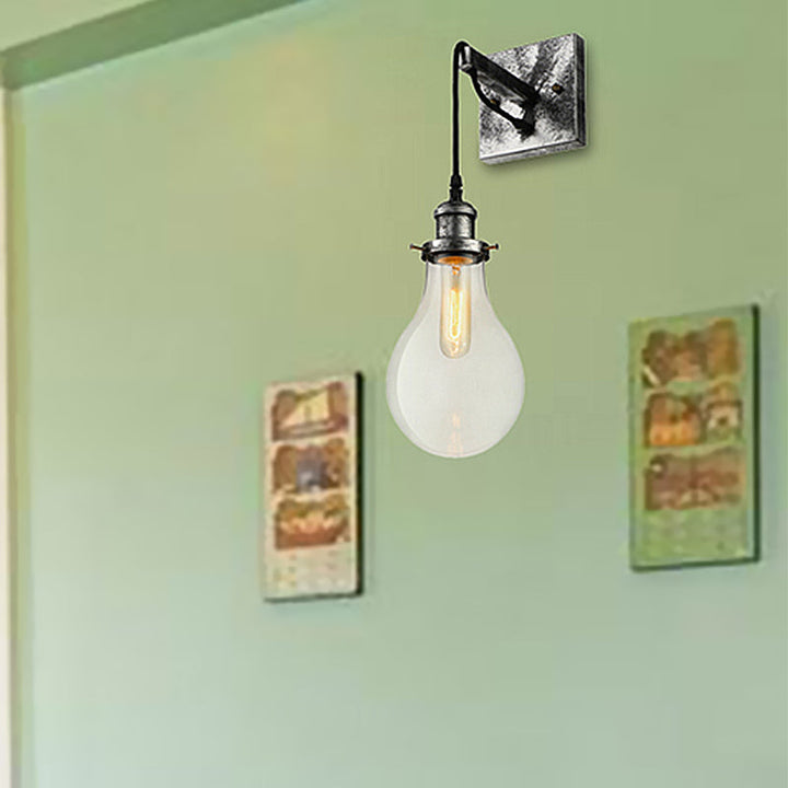 Lisslune | Black Bulb Shade Wall Light Industrial Clear Glass 1 Light Living Room Wall Lights Fixture