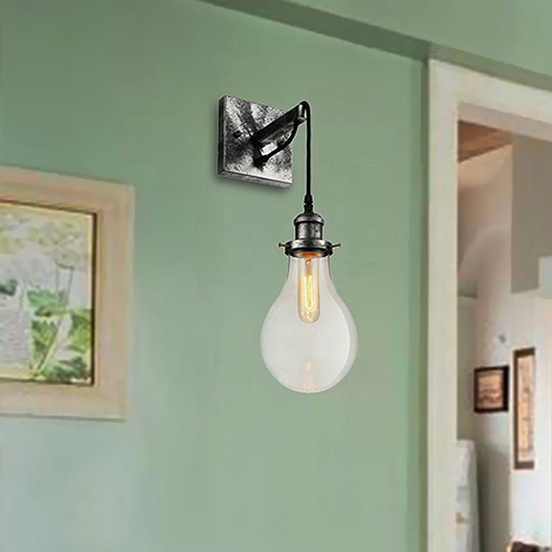 Lisslune | Black Bulb Shade Wall Light Industrial Clear Glass 1 Light Living Room Wall Lights Fixture