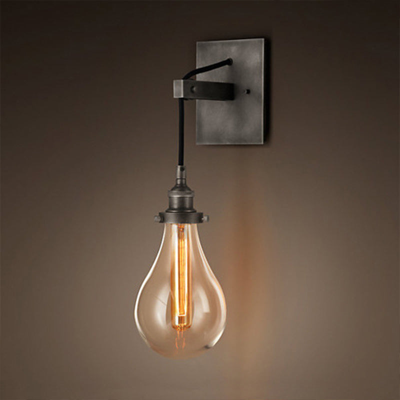 Lisslune | Black Bulb Shade Wall Light Industrial Clear Glass 1 Light Living Room Wall Lights Fixture