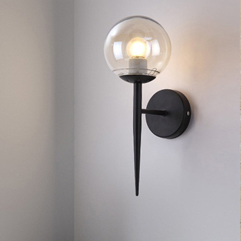 Lisslune | Black/Yellow Round Wall Lighting Modern Clear Glass 1 Light Bedroom Wall Lamp Light