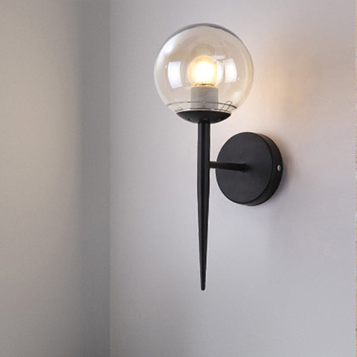 Lisslune | Black/Yellow Round Wall Lighting Modern Clear Glass 1 Light Bedroom Wall Lamp Light
