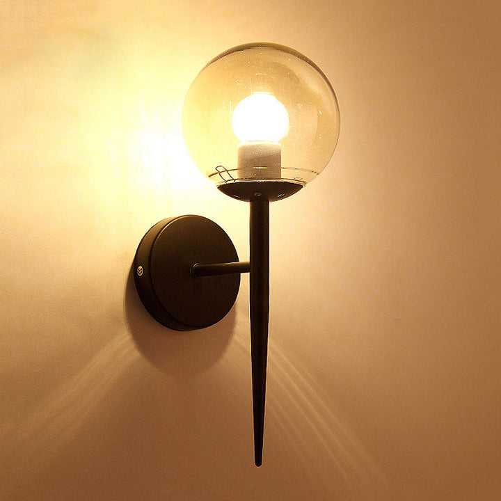 Lisslune | Black/Yellow Round Wall Lighting Modern Clear Glass 1 Light Bedroom Wall Lamp Light