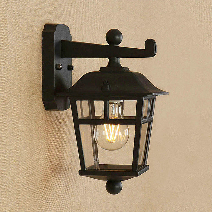 Lisslune | Lantern Clear Glass Wall Hanging Lamp Industrial Single Bulb Veranda Wall Light in Black