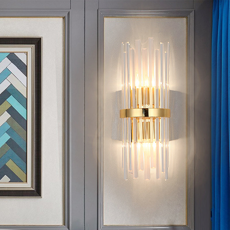 Lisslune | Cylinder Wall Light Modern Three-Sided Crystal Rod 2 Heads Gold Wall Light