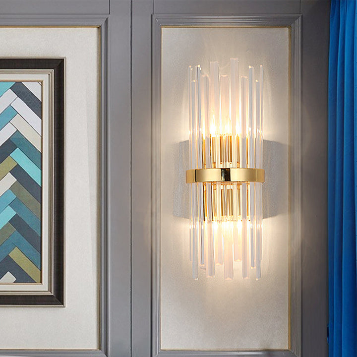 Lisslune | Cylinder Wall Light Modern Three-Sided Crystal Rod 2 Heads Gold Wall Light
