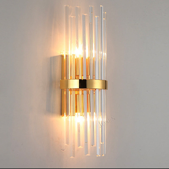Lisslune | Cylinder Wall Light Modern Three-Sided Crystal Rod 2 Heads Gold Wall Light