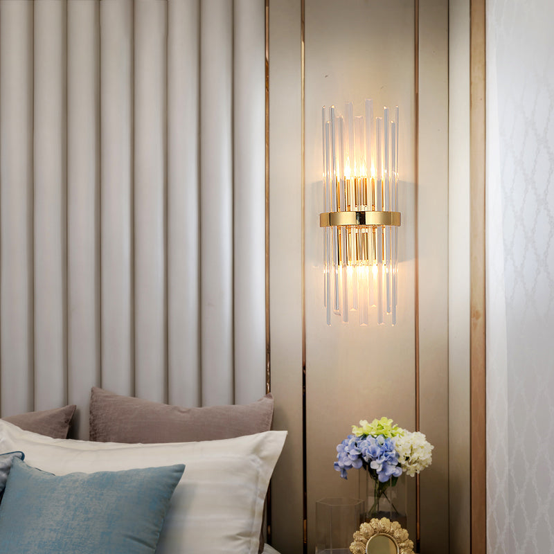 Lisslune | Cylinder Wall Light Modern Three-Sided Crystal Rod 2 Heads Gold Wall Light