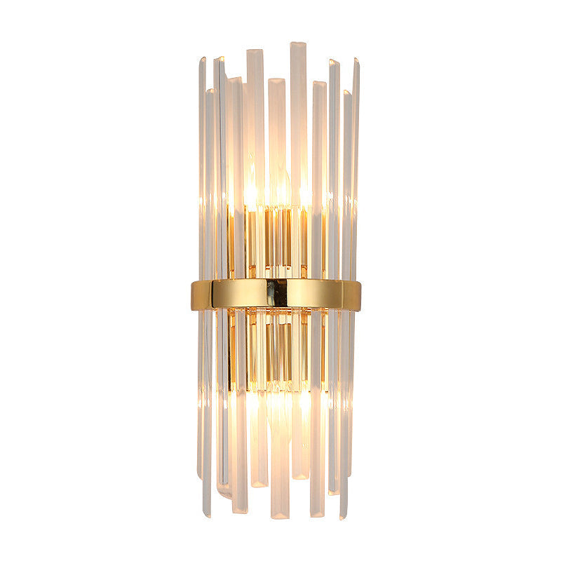 Lisslune | Cylinder Wall Light Modern Three-Sided Crystal Rod 2 Heads Gold Wall Light