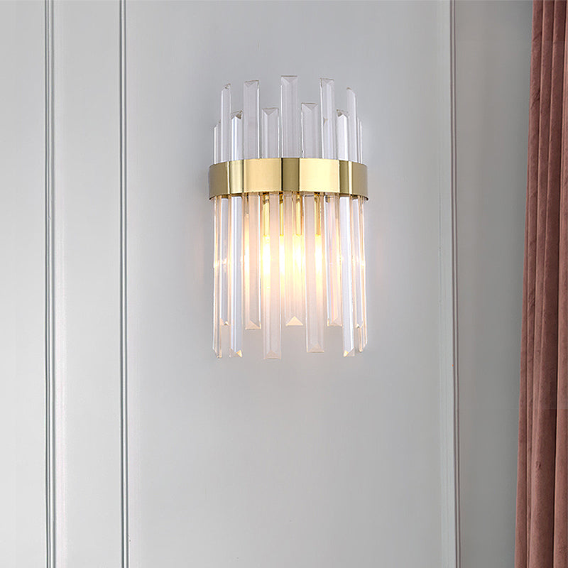 Lisslune | 2 Heads Bedroom Wall Light Postmodern Black/Gold Wall Lamp with Half Cylinder Three Sides Crystal Rod Shade