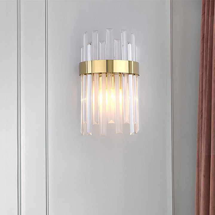 Lisslune | 2 Heads Bedroom Wall Light Postmodern Black/Gold Wall Lamp with Half Cylinder Three Sides Crystal Rod Shade