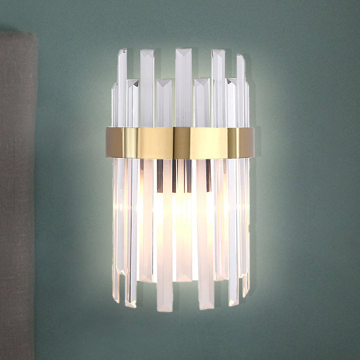 Lisslune | 2 Heads Bedroom Wall Light Postmodern Black/Gold Wall Lamp with Half Cylinder Three Sides Crystal Rod Shade
