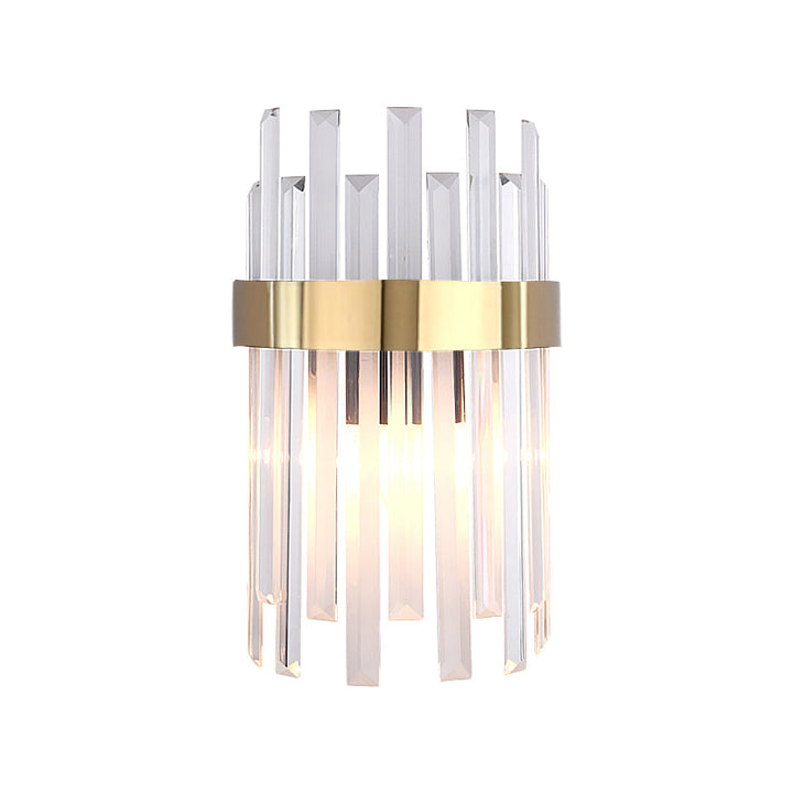 Lisslune | 2 Heads Bedroom Wall Light Postmodern Black/Gold Wall Lamp with Half Cylinder Three Sides Crystal Rod Shade