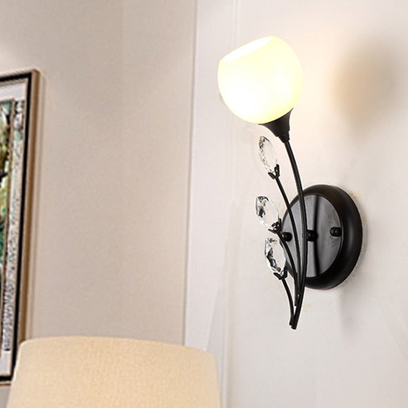Skørter | Bubble Shade White Glass Wall Lamp Rustic 1/2 Lights Dining Room Wall Mounted Lamp in Black