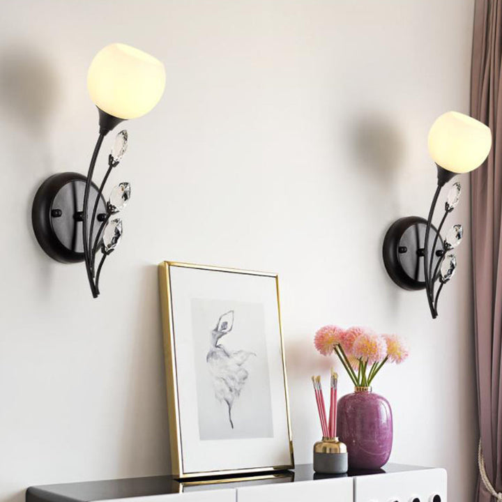 Skørter | Bubble Shade White Glass Wall Lamp Rustic 1/2 Lights Dining Room Wall Mounted Lamp in Black