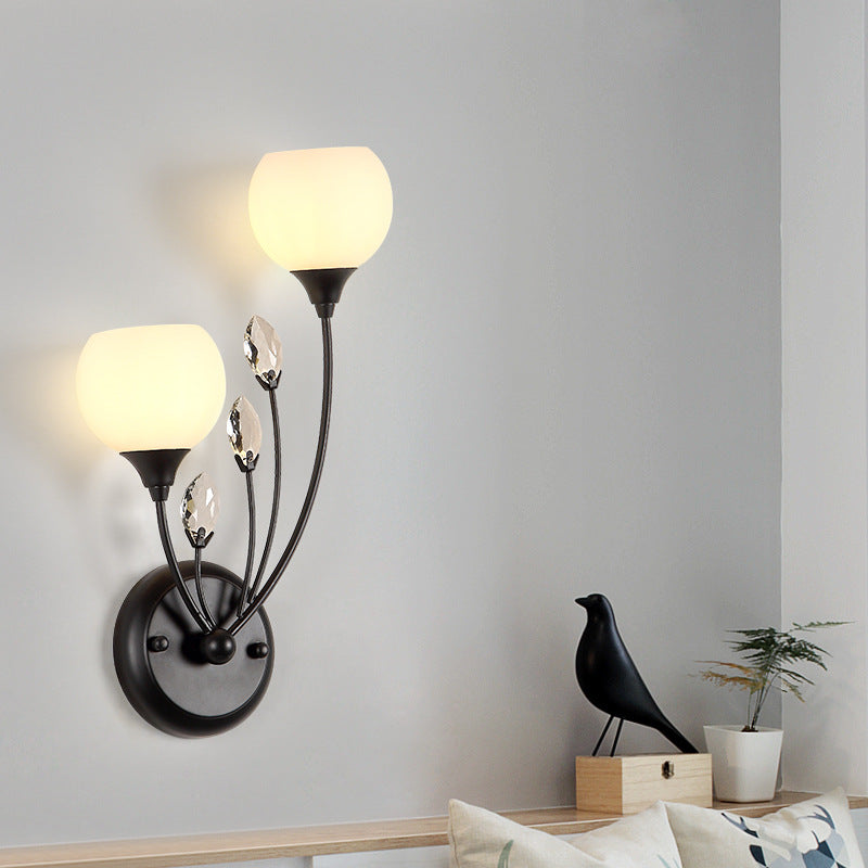 Skørter | Bubble Shade White Glass Wall Lamp Rustic 1/2 Lights Dining Room Wall Mounted Lamp in Black