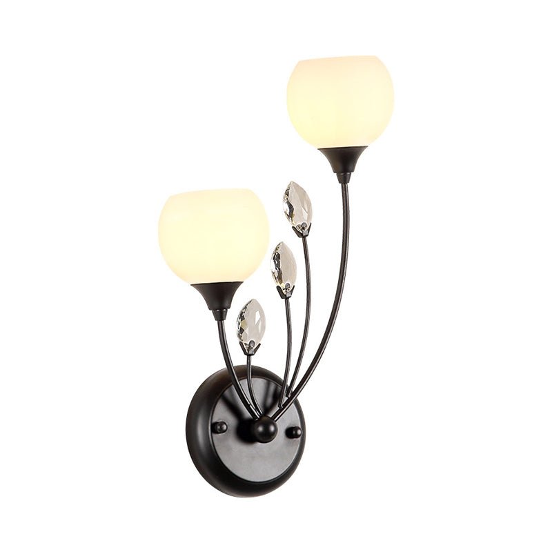 Skørter | Bubble Shade White Glass Wall Lamp Rustic 1/2 Lights Dining Room Wall Mounted Lamp in Black