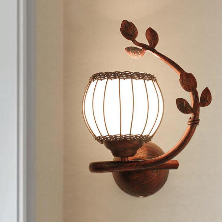 Skørter | 1 Light Bedroom Wall Mounted Lamp Rustic Dark Wood Wall Lamp with Globe Milk Glass Shade, Right/Left