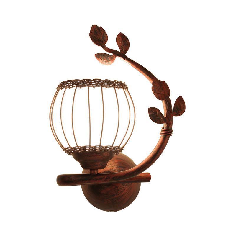 Skørter | 1 Light Bedroom Wall Mounted Lamp Rustic Dark Wood Wall Lamp with Globe Milk Glass Shade, Right/Left