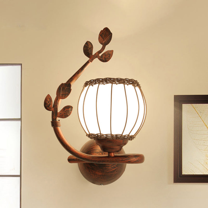 Skørter | 1 Light Bedroom Wall Mounted Lamp Rustic Dark Wood Wall Lamp with Globe Milk Glass Shade, Right/Left