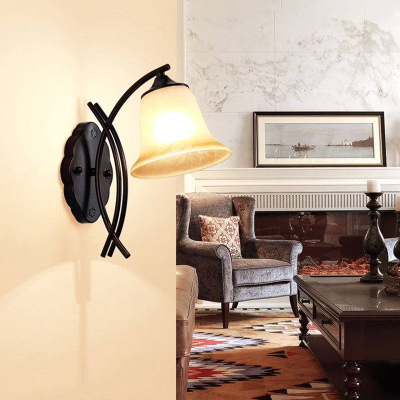 Skørter | 1 Light Milk Glass Wall Lamp Rustic Black Bell-Shaped Living Room Wall Lamp Lighting Fixture