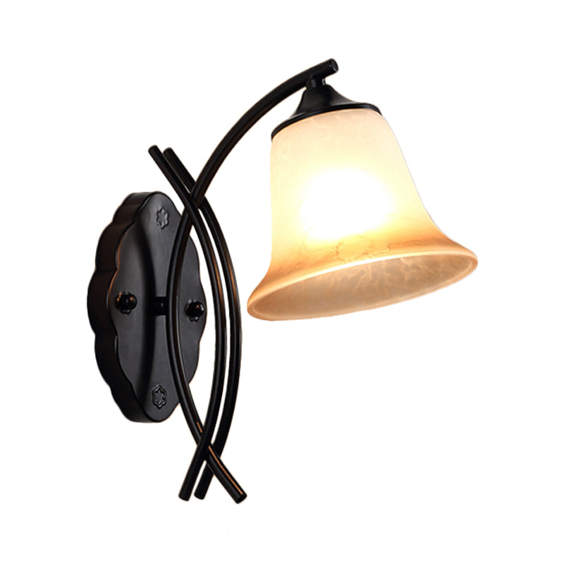 Skørter | 1 Light Milk Glass Wall Lamp Rustic Black Bell-Shaped Living Room Wall Lamp Lighting Fixture