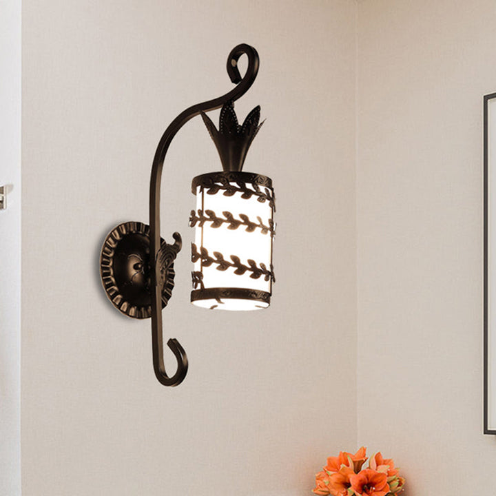 Skørter | Flower-/Leaf-/Metal Frame Corridor Wall Light Country Style Milk Glass 1 Light Black Wall Light Element