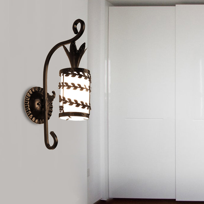 Skørter | Flower-/Leaf-/Metal Frame Corridor Wall Light Country Style Milk Glass 1 Light Black Wall Light Element