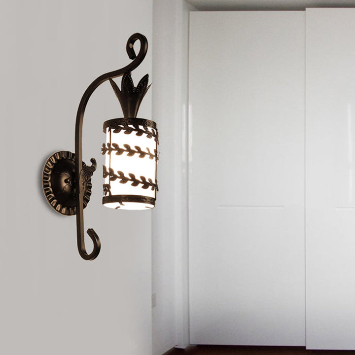 Skørter | Flower-/Leaf-/Metal Frame Corridor Wall Light Country Style Milk Glass 1 Light Black Wall Light Element