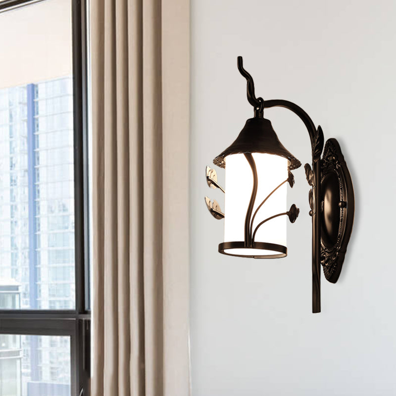 Skørter | Flower-/Leaf-/Metal Frame Corridor Wall Light Country Style Milk Glass 1 Light Black Wall Light Element